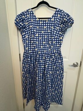 Collectif Blue Gingham Daisy Swing Dress